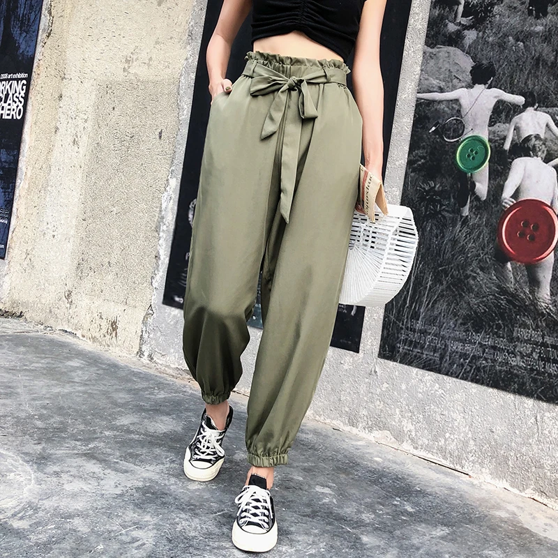 

2019 New pure tencel lace pants women's army green trousers college wind harem feet casual pants for women Women's pants