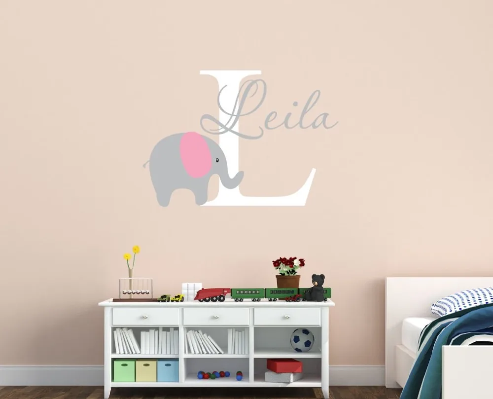 Us 7 98 25 Off Customized Name Elephant Wall Decal For Kids Girls Boys Baby Room Wallpaper Home Decals Decor Vinyl Mural Wall Stickers S 328 In Wall