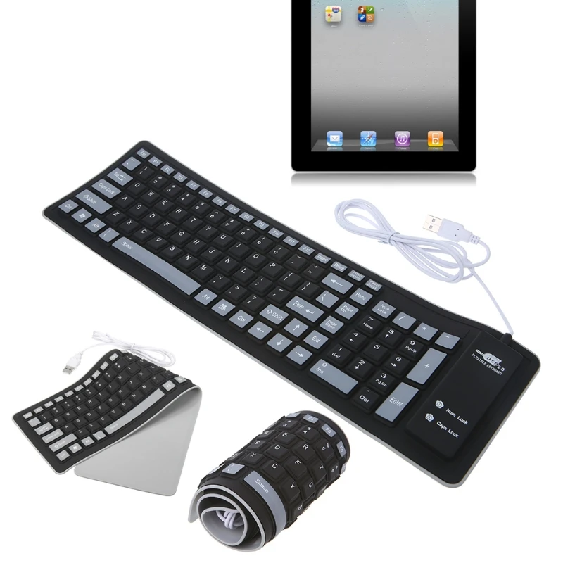 Складная клавиатура для планшета, Водонепроницаемая USB Проводная Мягкая силиконовая клавиатура 103 клавиш