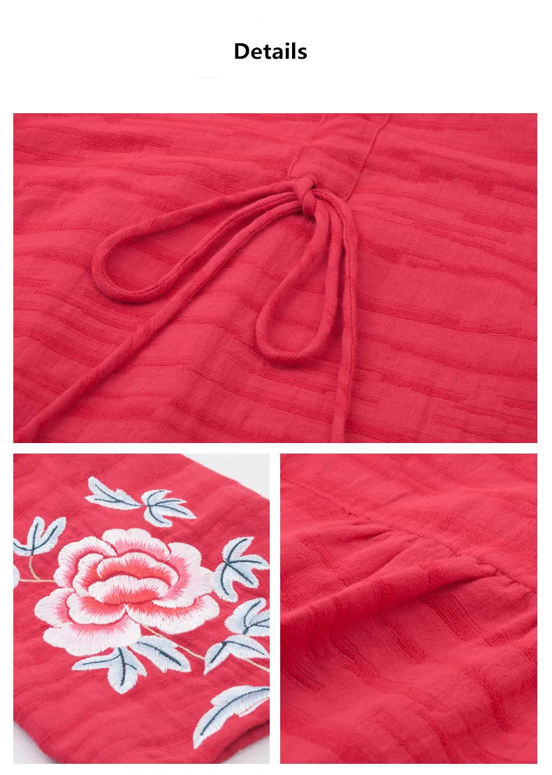 ZJN Women Tunic Blouse 2019 Spring Summer Basic Shirt Chinese Style Turtleneck 34 Sleeve Ladies Red Embroidery Sweatshirt Tops (3)