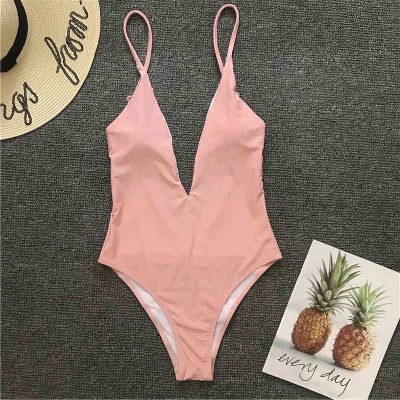 

Swimsuit 2019 Sexy Summer Holiday Outdoor Swimming Suit For Women Simple Cool Swimwear Pink One Piece Swimsuit