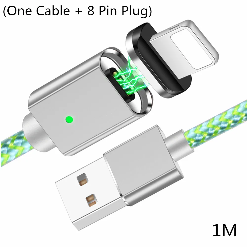 Олаф зарядное устройство данных Магнитный USB кабель для iPhone Micro USB C type C кабель для мобильного телефона Быстрая зарядка магнит зарядное устройство 1 м USB кабели - Цвет: Green 8 Pin Cable