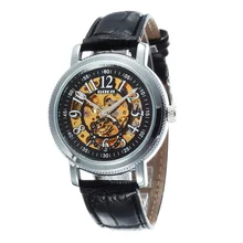 GOER brand Fashion male wrist watch men s watches Mechanical automatic Waterproof Luminous digital Skeleton Leather