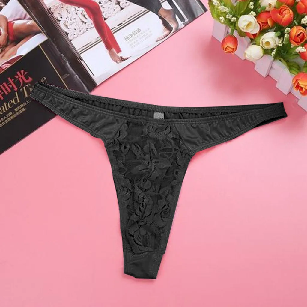 

lingerie sexy hot erotic Men Hot Sissy Lingerie Low Rise Lace Floral Bulge Pouch G-string Bikini Thong 10 Colors Nice Gifts 50*