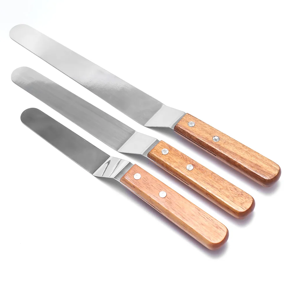 6/8/10 Inch Stainless Steel Butter Cake Spatula Wooden Handle Kitchen