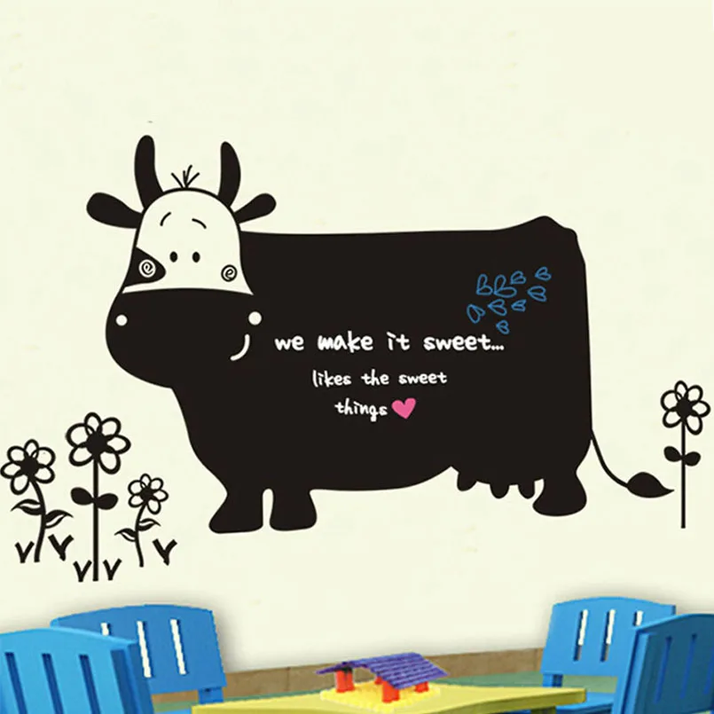 Cartoon Cow font b Shape b font font b Blackboard b font Wall Stickers Removable Chalk