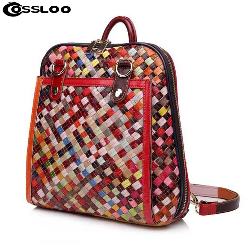 

COSSLOO Designer Men Backpacks Weave Genuine Leather School Bag For Teenagers Women Backpack Travel Bolsas Mochila Feminina