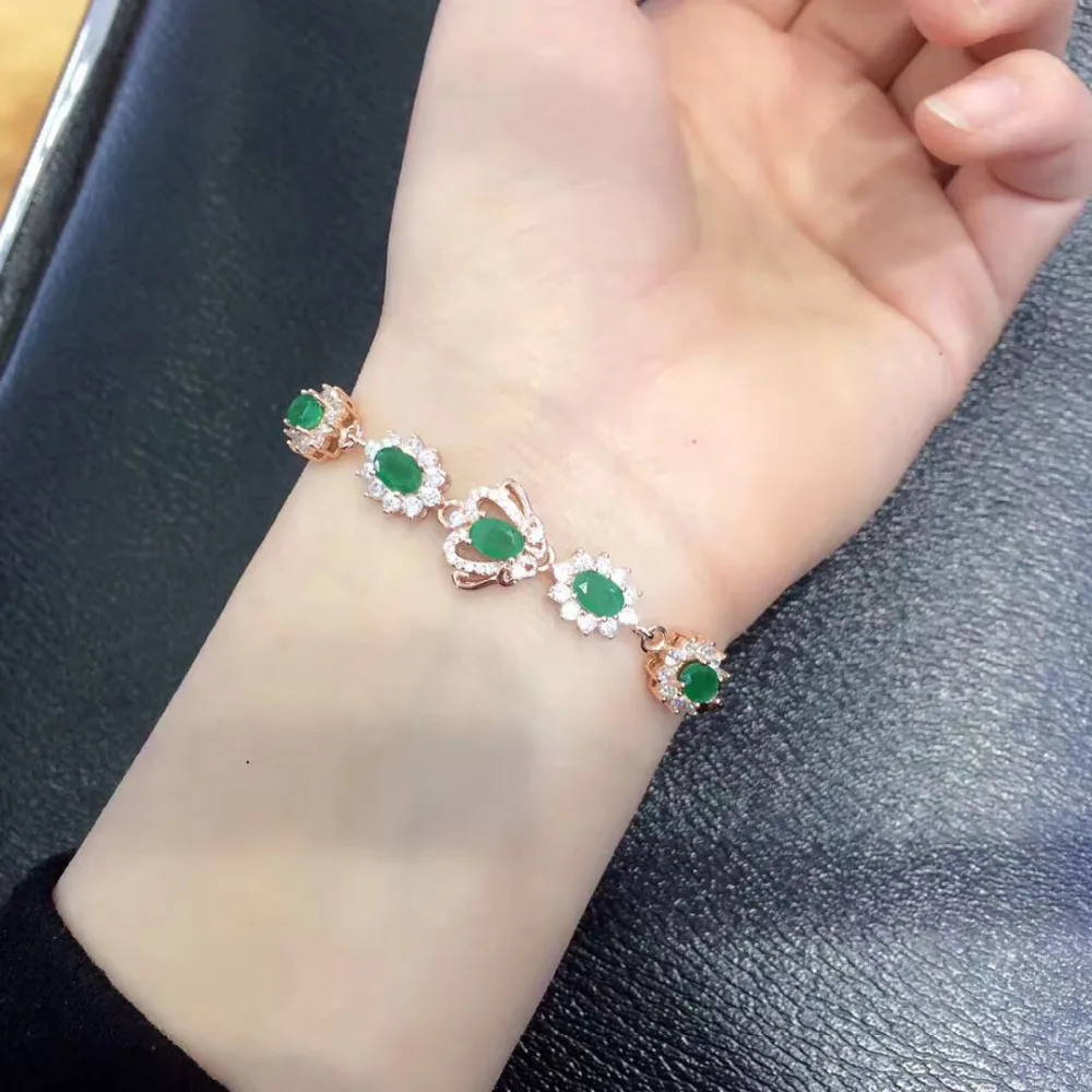 Настоящий Qi Xuan_Fashion Jewelry_Colombia зеленый камень модный браслет _s925 твердый Серебряный