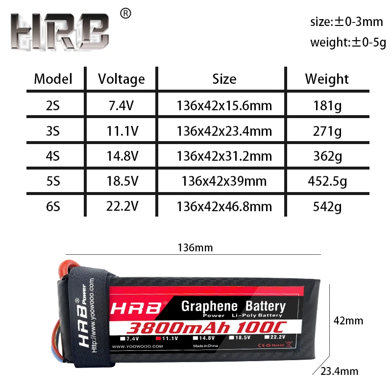 HRB 3800 мА/ч, графеновой батареи 7,4 V 11,1 V Lipo Батарея 2S 3S 4S 100C 14,8 V XT90 XT60 деканов T EC5 радиоуправляемый самолет, Квадрокоптер Запчасти 5S 18,5 V 6S 22,2 V