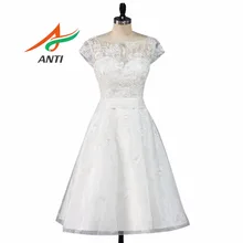 ANTI Simple Rodilla-Longitud Vestido de Novia 2017 Apliques de Perlas de Novia Vestidos Vestido De Noiva Casamento Robe Femme Enceinte Hqy1281