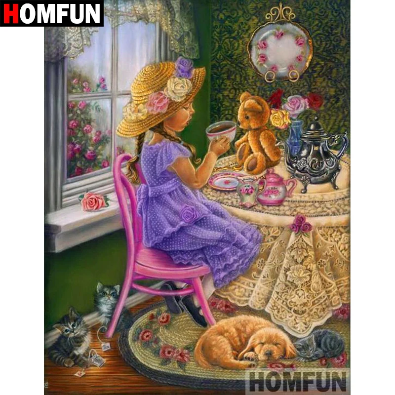 

HOMFUN 5D DIY Diamond Painting Full Square/Round Drill "Cartoon girl" Embroidery Cross Stitch gift Home Decor Gift A08465