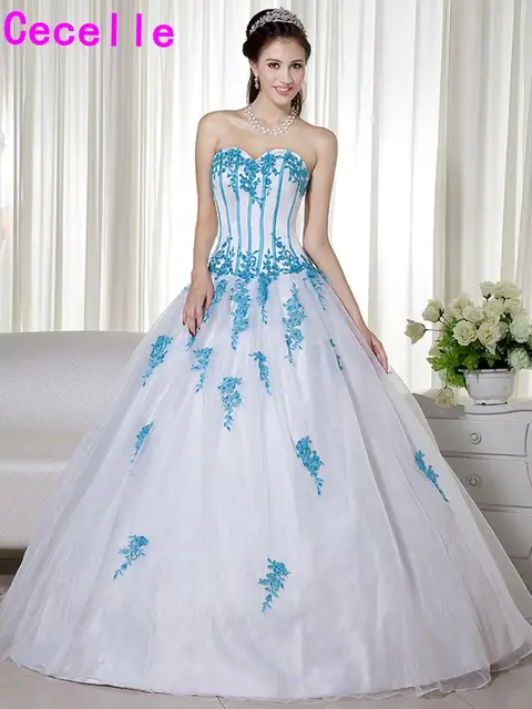 Colorful Non Traditional Women Blue And White Wedding Dresses Two