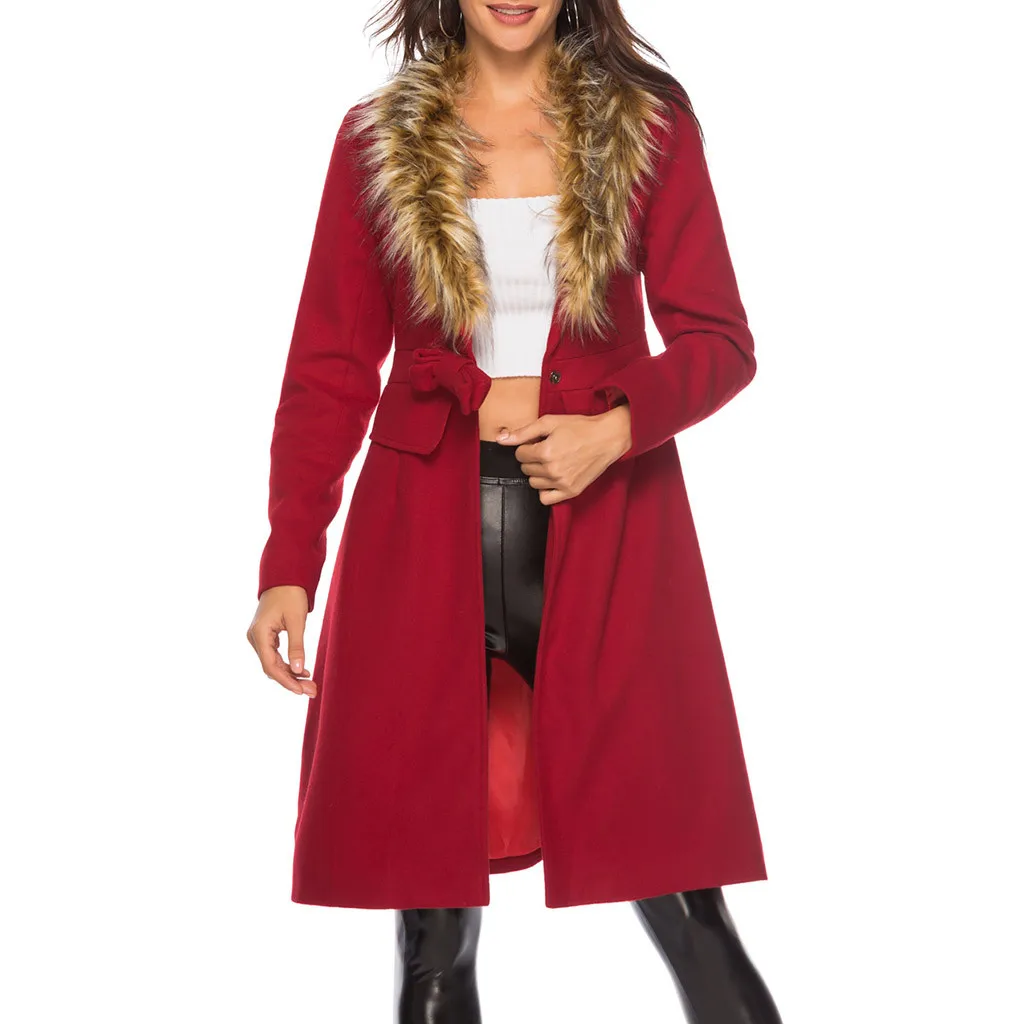 

High Quality Warm Latest Winter Female Sheepskin Coats Fox Collars Faux Winter Cashmere Faux Fur Coat Bow Overcoat Outwear #20