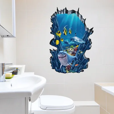 3D Seabed World Shark Dolphin Bedroom Living Room Children's Wall Sticker 6610 | Дом и сад