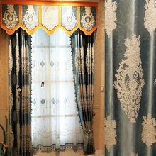 High-end European Jacquard Curtains for Living Room Blue Embroidery Yarn Fpr Bedroom Dining Room Villa Window High Shading High-end European Jacquard Curtains for Living Room Blue Embroidery Yarn Fpr Bedroom Dining Room Villa Window High Shading