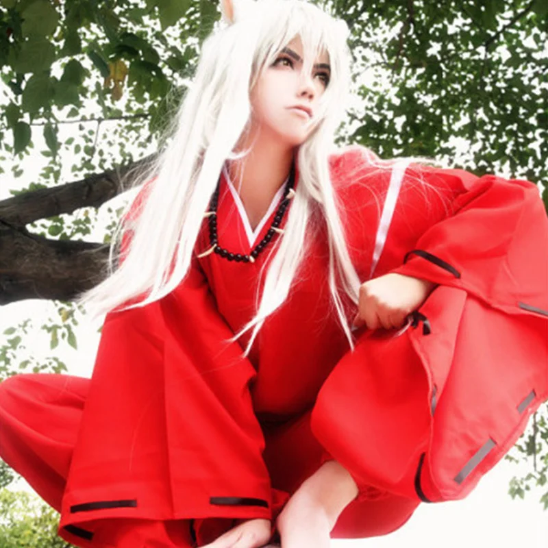 Anime Inuyasha Red Kimono Men Cosplay Costume Full Set COSPLAYONSENin