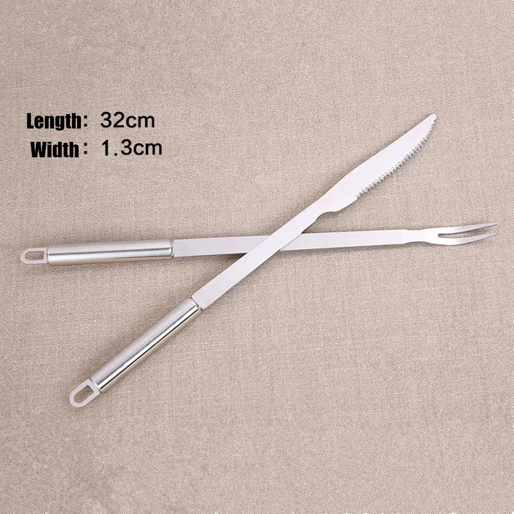 Hisencn Stainless steel barbecue fork knife set Roasted Mutton long handle anti hot picnic