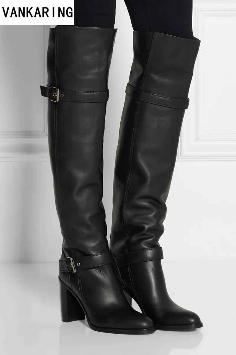 Koop VANKARING mode winter warme korte pluche laarzen vrouwen over de knie hoge laarzen zwart leer vrouwelijke hoge hakken schoenen plus size