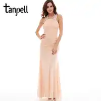 Tanpell halter abendkleid perle rosa ärmel gerade bodenlangen kleider partei perlen geraffte lange formale abendkleid