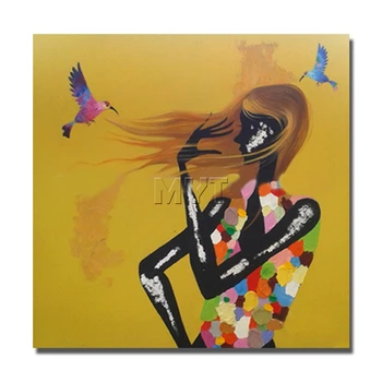 

Yellow Hair Beautiful Girl Painting no Framed and With framed Canvas Palette Knife On Canvas Picture Living Room Decor