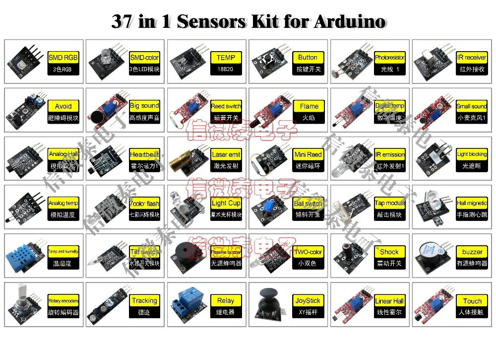 

37 IN 1 SENSOR KITS FOR ARDUINO HIGH-QUALITY FREE SHIPPING (Works with Official for Arduino Boards)