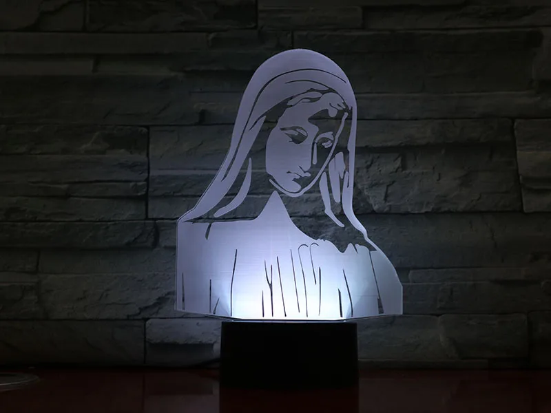 

Blessed Virgin Mary Figure USB 3d Led Night Light Believer Decorative Lights Mom Mother Gift Bible Cross Desk Lamp Bedroom