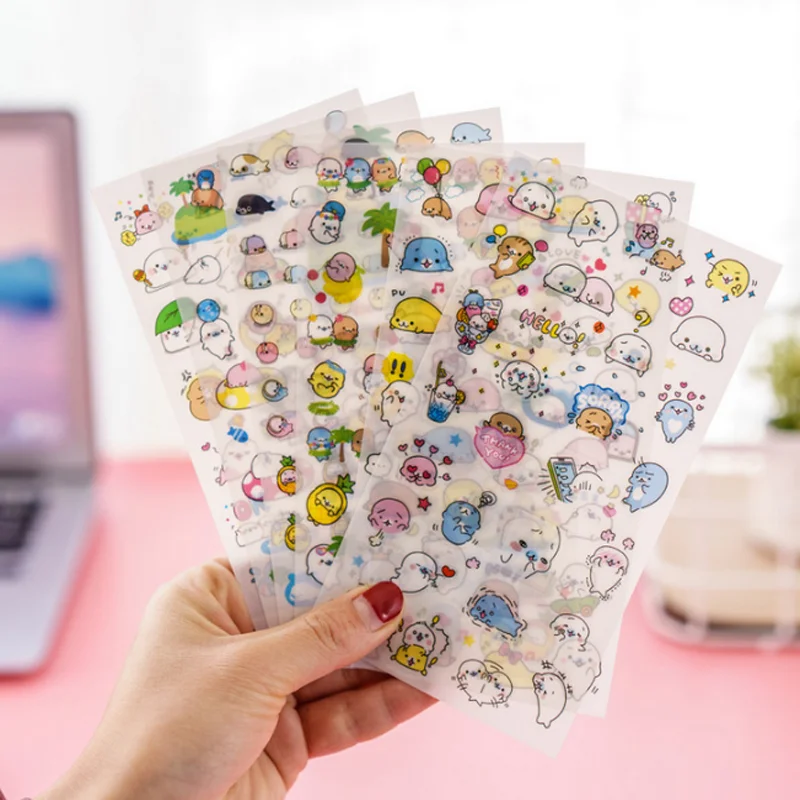 

6 Sheets/lot Cute Japanese Sea Lion Otters DIY Adhesive PVC Stickers Decorative Diary Album Sticker Label Paper Stationery