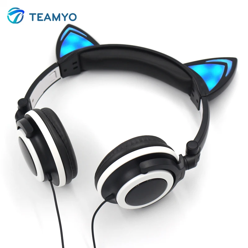 Gaming Headphones Cat Ear Creatives Luminous Earphone Foldable Flashing Glowing Gaming Headset with LED light For PC Laptop