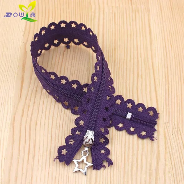 2pcs/lot 25CM stars lace zippers for clothing decorative zipper