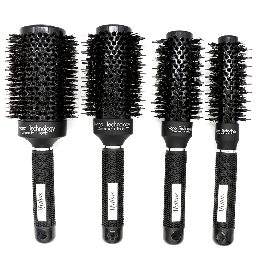 

New Arrival Boar Bristle Ionic Barber Ceramic Round Comb For Hair Salon Blowing Nano Aluminum Round Hair Brush Curly In 4 Sizes