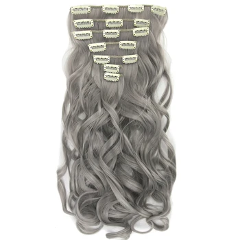 Soowee 7pcs/set Long Curly Black Gray Women Hair Synthetic Hair Clip In Hair Extension Full Head Hairpiece Cabelo 2