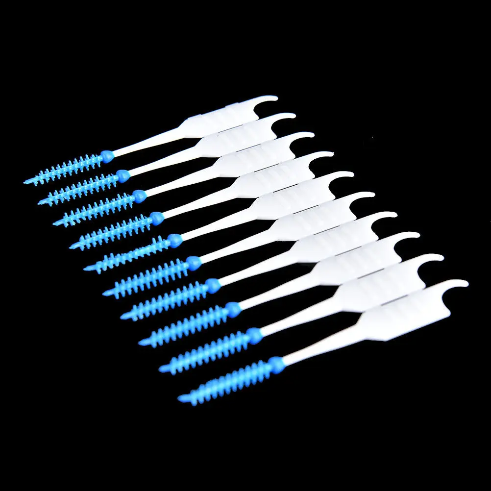 200pcs Blue White Dental Floss Interdental Brush Teeth Toothpick Soft Silicone Double-ended Tooth Picks Table Decoration Access