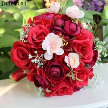 JaneVini романтические красные свадебные букеты Искусственные Шелковая Роза украшение для свадьбы букет броши невесты букет цветов De Fleurs