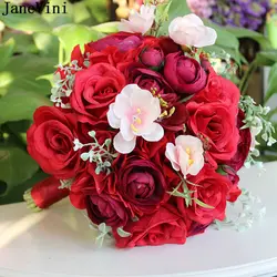 JaneVini 2019 Романтический Красный Свадебные букеты Искусственные Шелковая Роза украшение для свадьбы букет броши невесты букет цветов De Fleurs