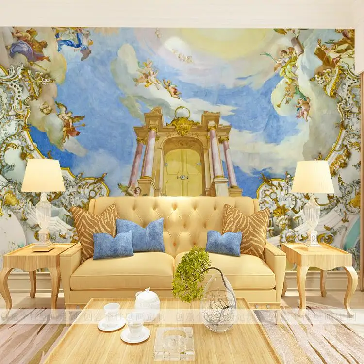 3D foto wallpaper 3D mural Eropa gaya istana lukisan dinding wallpaper langit langit Hotel non ...