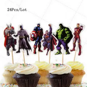 6pcs Superman cake topper superhero cupcake toppers city boom happy birthday