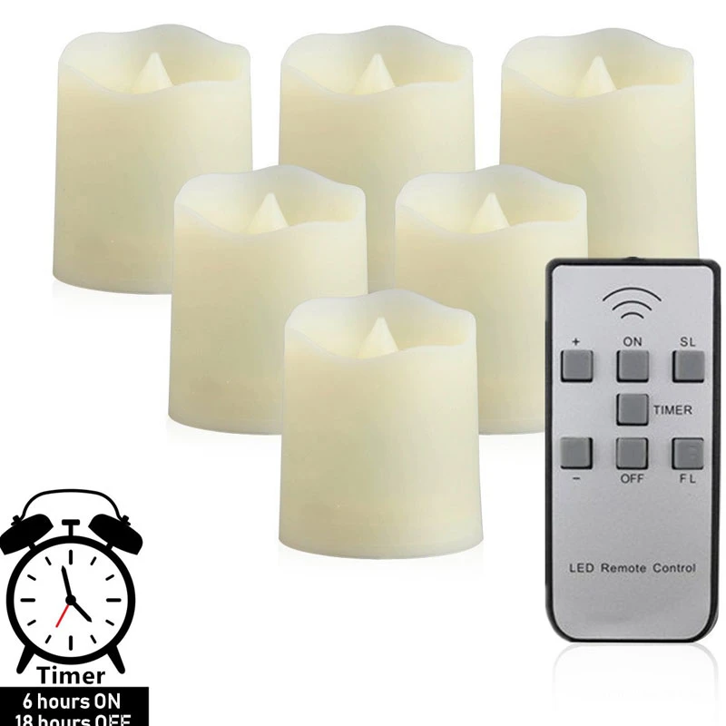 Pack of 6 LED Flameless Candles Timer Remote Control Battery Operated Tea Lights