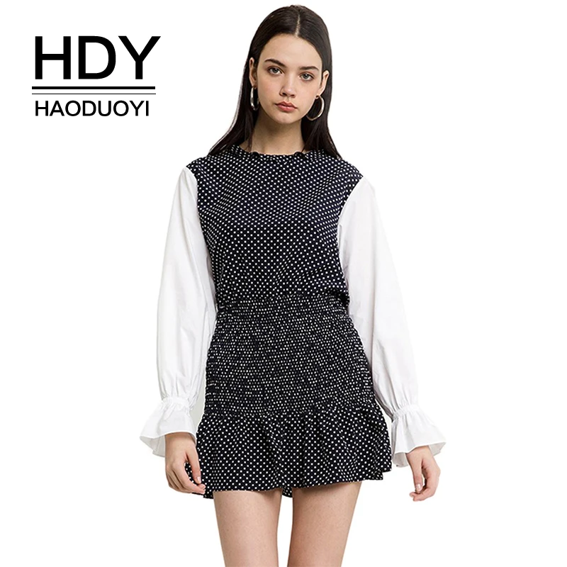 Женское мини-платье HDY Haoduoyi летняя блузка с цветным блочным принтом в горошек