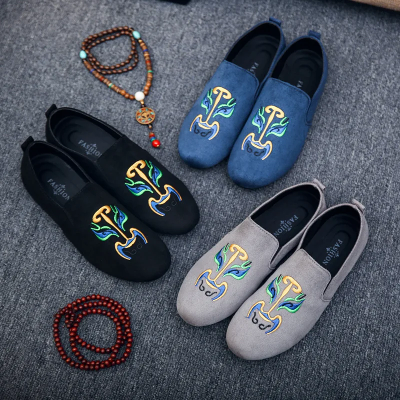 

2018 mens casual loafers shoes breathable light fabric fashion Opera face leopard black gray blue flat with cheap male shoes