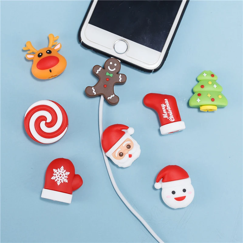 

1 Piece Christmas Mobile Phone Strap Silicone Cable Bite Protector Cable Winder Phone Holder Santa Elk Snowman P15
