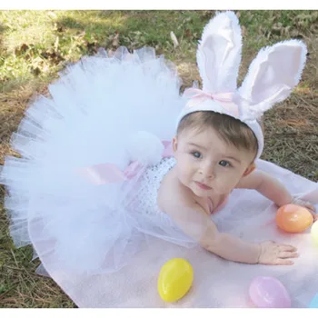 

Spring Girl Easter Bunny Dress Toddler Baby White Feather Rabbit Cosplay Celebrate Custom With Pink Ear Headband Girls Dresses