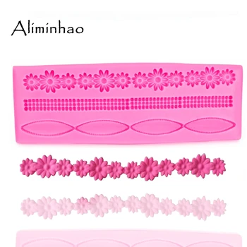 

B0003 Long strip cake border flower shape silicone mold cake decorating tools fondant chocolate dessert decorators moulds