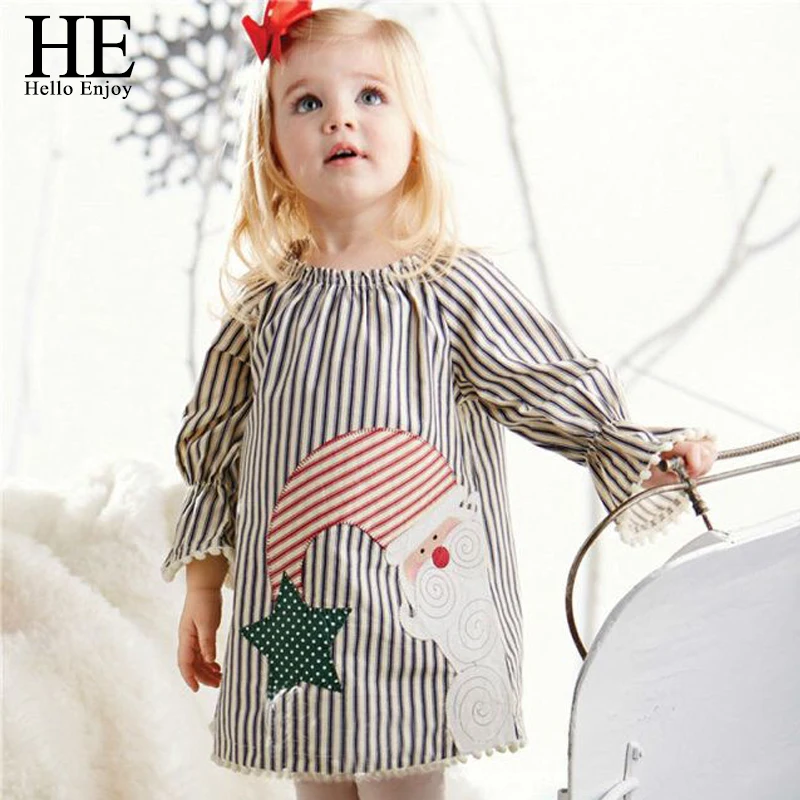 Hello Enjoy/Детское платье в полоску Одежда для девочек весенне-осенний костюм с длинными рукавами хлопковые платья Рождественская одежда