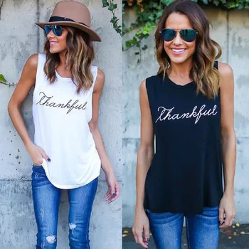 

2020 Summer Top Womens Sleeveless Tank Top Black Round Neck Women Regular Fit Wear Letter Printed T-shirt Tee