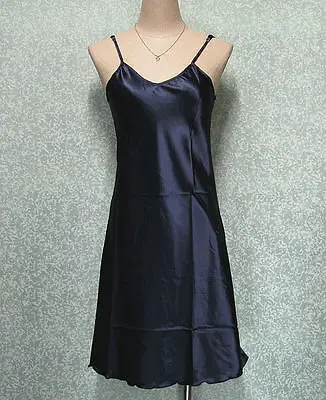 Новинка размера плюс S-2XL Сексуальная Женская атласная шелковая ночная рубашка Женская сорочка Дамская комбинация пижамы атласная сорочка атласная комбинация платье - Цвет: Синий
