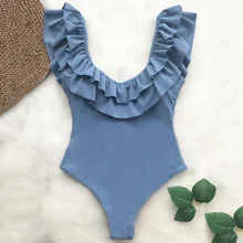 Сексуальная рябить купальники Одна деталь купальник Для женщин Trikini овальным вырезом ванный комплект спинки Монокини с высоким вырезом Боди большой размер