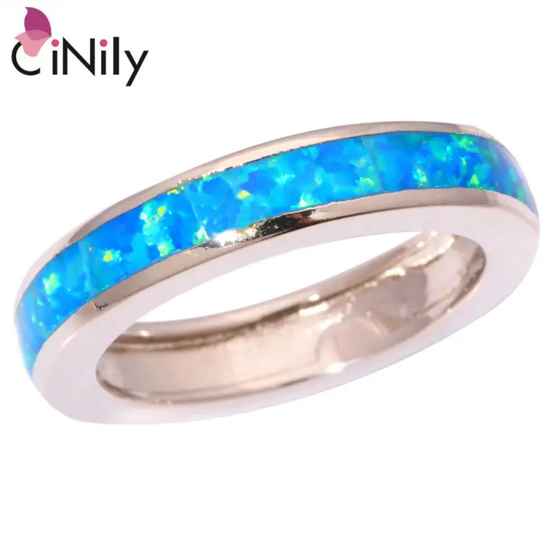 CiNily Created Blue Fire Opal Silver Plated Ring Wholesale Retail Hot Sell Fashion for Women Jewelry Ring Size 7 8 9 OJ5933