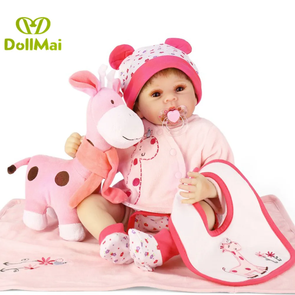 

Luxury Pink giraffe set reborn baby girl dolls 50cm soft silicone reborn baby dolls bebe boneca reborn child xmas gift toy doll