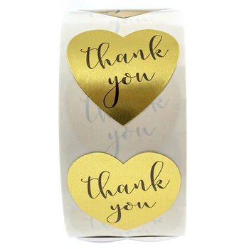 

Gold Heart Shape Thank You Foil Sticker Labels-500 Stickers
