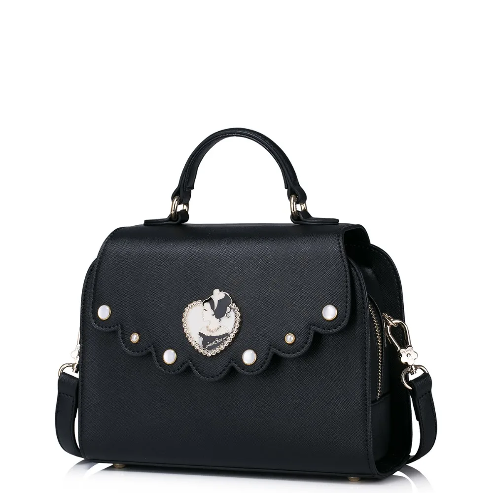 Women Princess Black Leather Top Handle Purse Shoulder Bag Crossbody Handbag